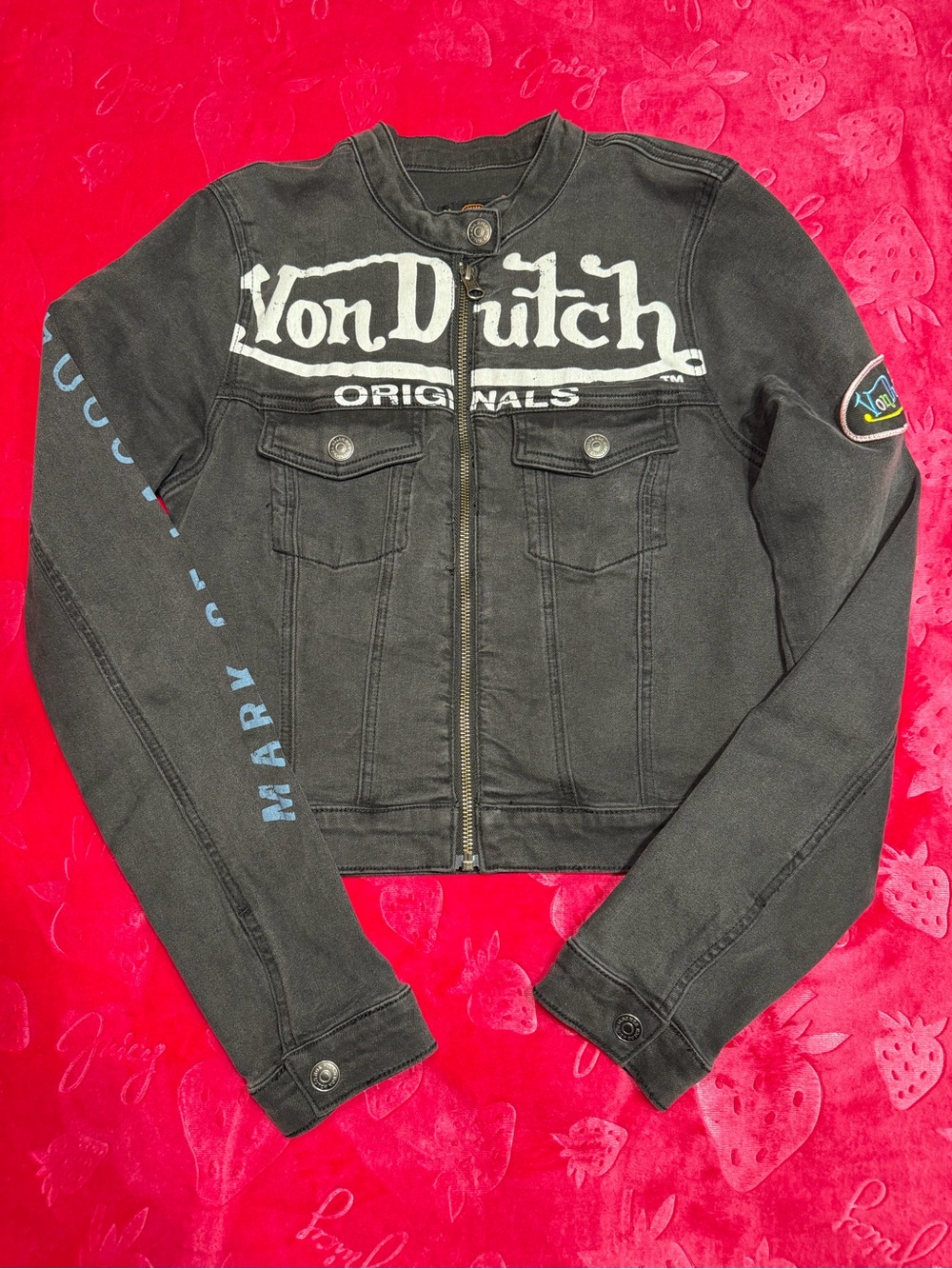 Von Dutch Women’s Black Logo Zip Jean Jacket S